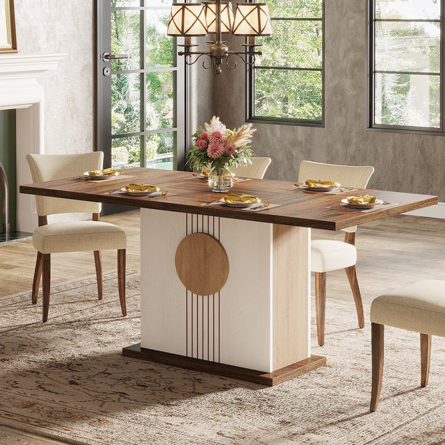 55" Rectangular Dining Table, Farmhouse Wood Kitchen Table for 4 to 6 People
