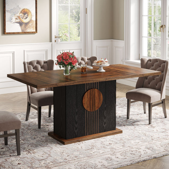 55" Rectangular Dining Table, Farmhouse Wood Kitchen Table for 4 to 6 People