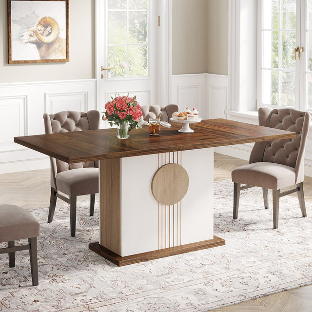 55" Rectangular Dining Table, Farmhouse Wood Kitchen Table for 4 to 6 People