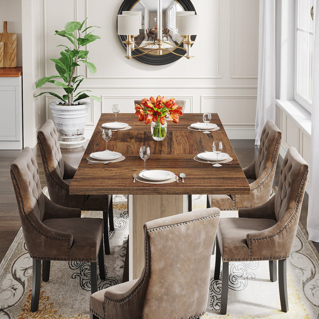 55" Rectangular Dining Table, Farmhouse Wood Kitchen Table for 4 to 6 People