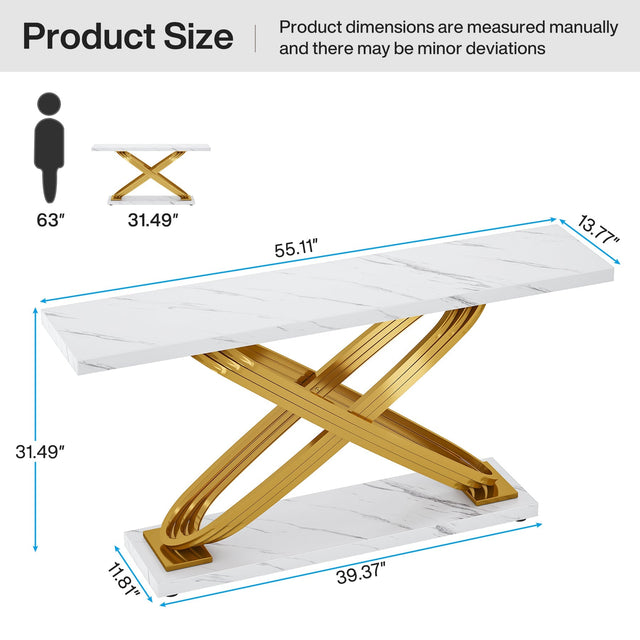 55 inch Console Table gold X-frame dimensions