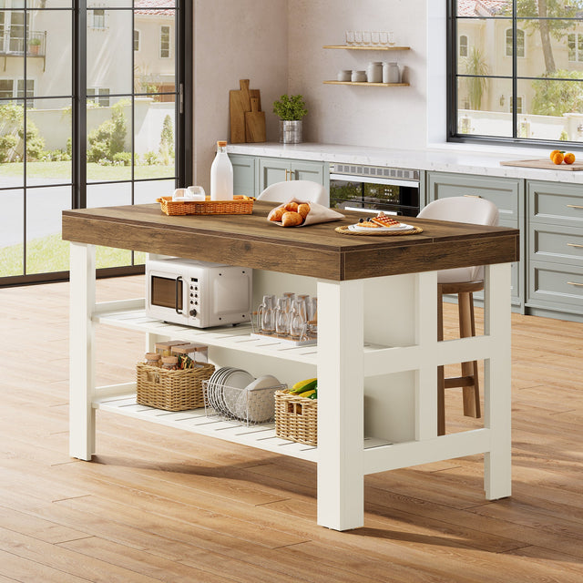55 inch Kitchen Island Breakfast Counter with Seating Storage Shelves main