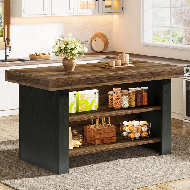 55 inch Kitchen Island Farmhouse Center Island 2 Tier Storage main
