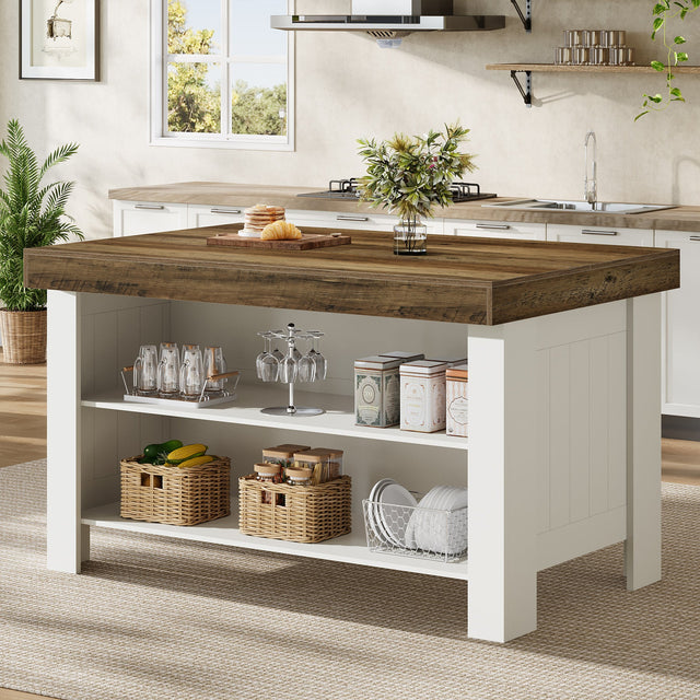 55 inch Farmhouse Kitchen Island Table shelves
