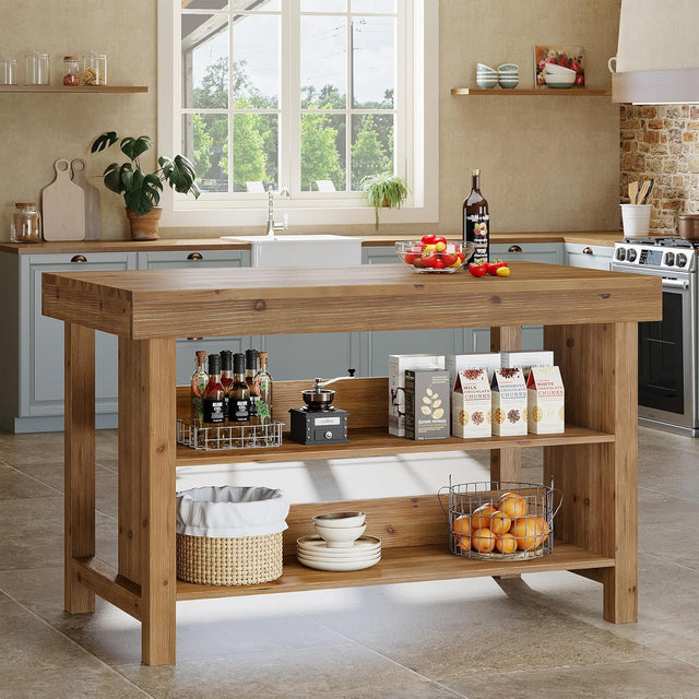 55 inch Wood Kitchen Island wood detail