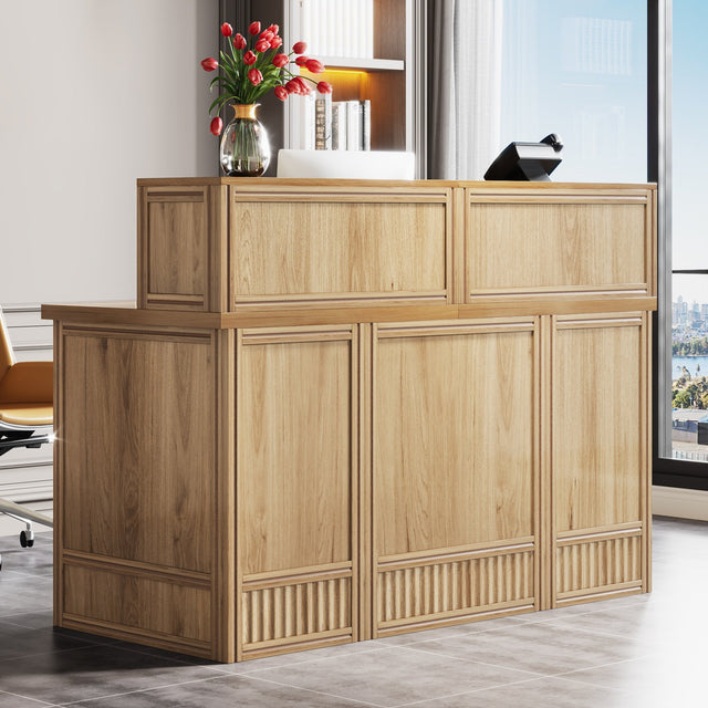 57 inch Reception Desk with counter and metal frame oak finish