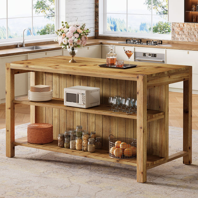 59 inch Solid Wood Kitchen Island shelf detail