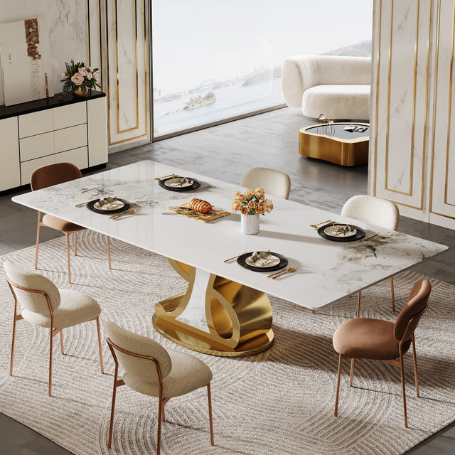 White Gold Sintered Stone Dining Table