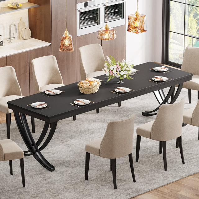 Rectangular Dining Table for 6-8, 78" Farmhouse Dinner Table with Metal Legs