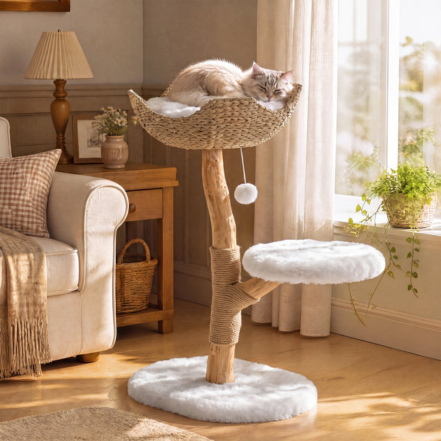 35 inch Boho Cat Tower wicker basket detail