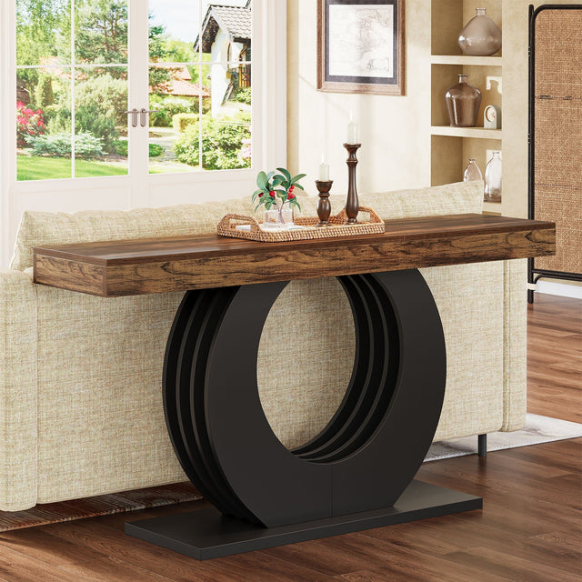 63 inch Console Table rustic sofa table circle base