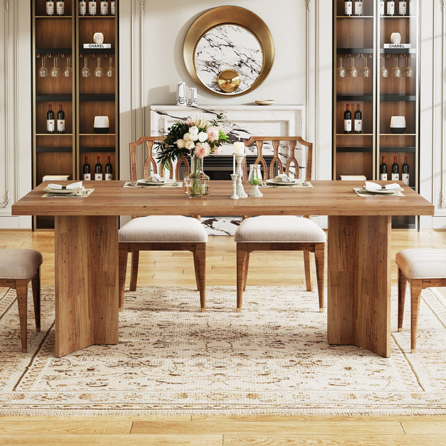 63" Rectangular Dining Table, Farmhouse Kitchen Dinner Table for 4-6 People