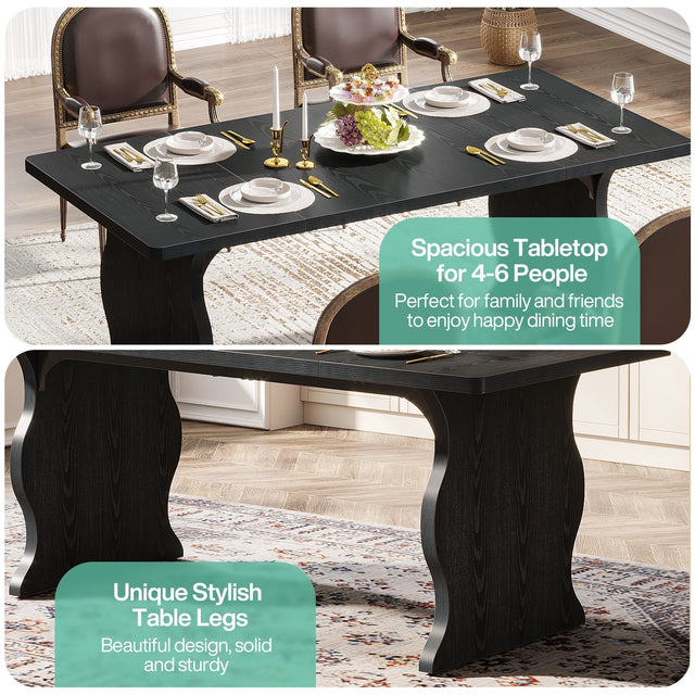 63" Dining Table, Modern Rectangular Kitchen Table for 4-6