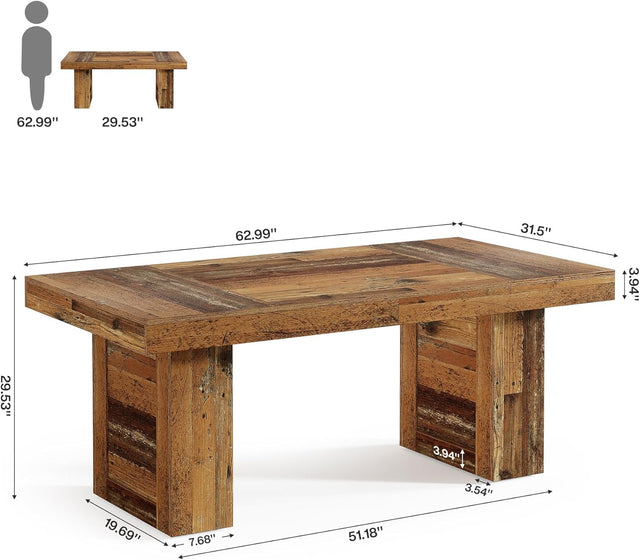63" Dining Table, Rectangle Farmhouse Kitchen Dinner Table for 6 People