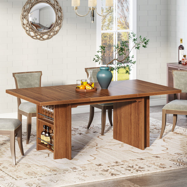 63" Farmhouse Dining Table Wooden Kitchen Table with Shelves for 6 to 8