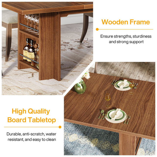 63" Farmhouse Dining Table Wooden Kitchen Table with Shelves for 6 to 8