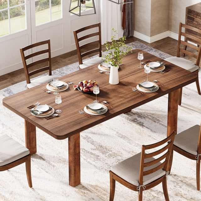 63" Rectangle Dining Table for 4-6, Farmhouse Kitchen Table with Solid Wood Legs