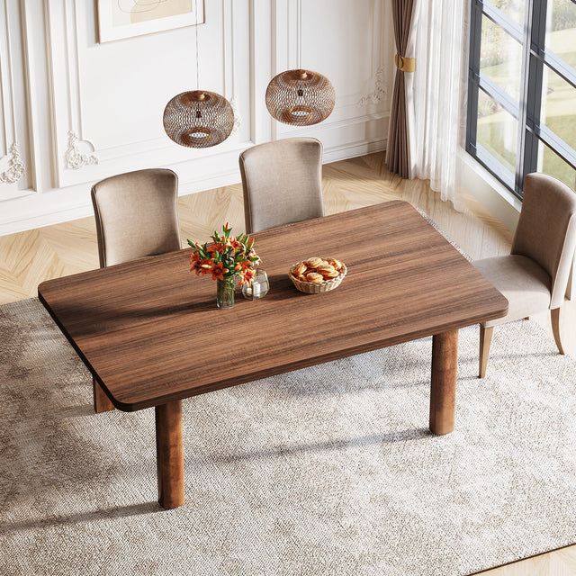 63" Rectangle Dining Table for 4-6, Farmhouse Kitchen Table with Solid Wood Legs