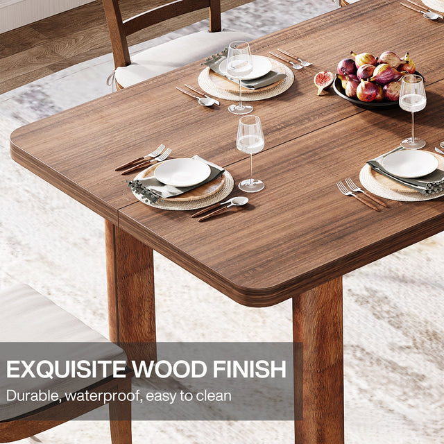 63" Rectangle Dining Table for 4-6, Farmhouse Kitchen Table with Solid Wood Legs