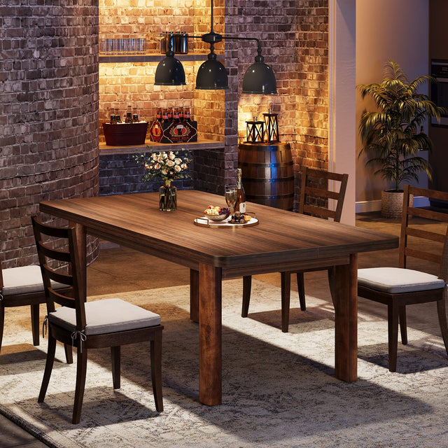 63" Rectangle Dining Table for 4-6, Farmhouse Kitchen Table with Solid Wood Legs