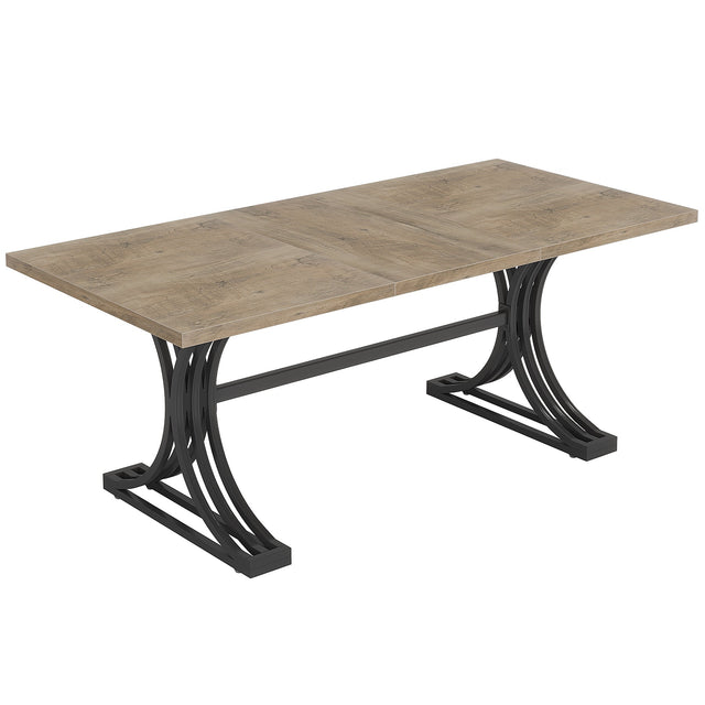 63" Modern Dining Table with Faux Marble Tabletop & Metal Legs