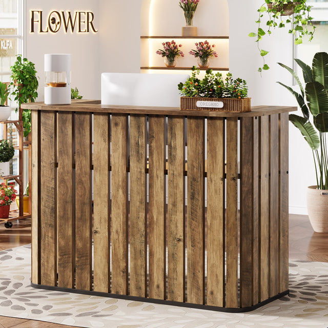 63 inch U-Shaped Reception Desk slatted frame brown finish