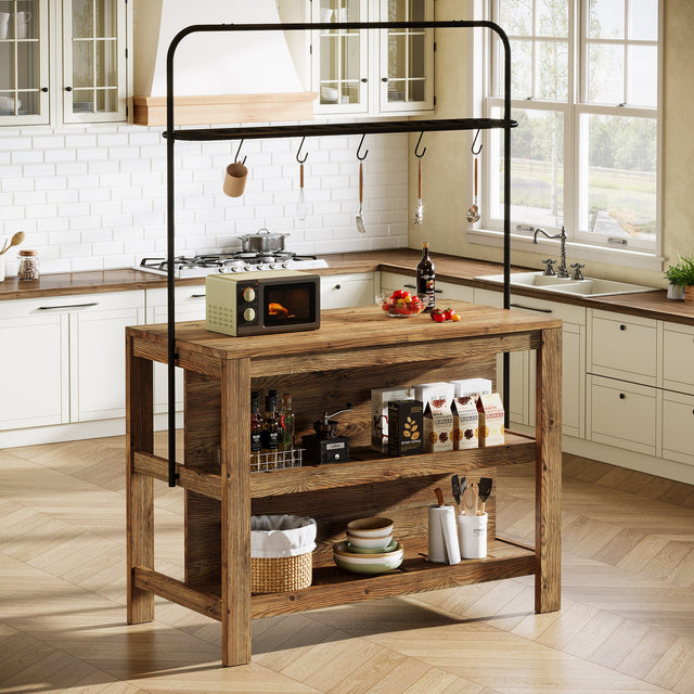 47 inch Solid Wood Kitchen Island Table Storage 5 Hooks main