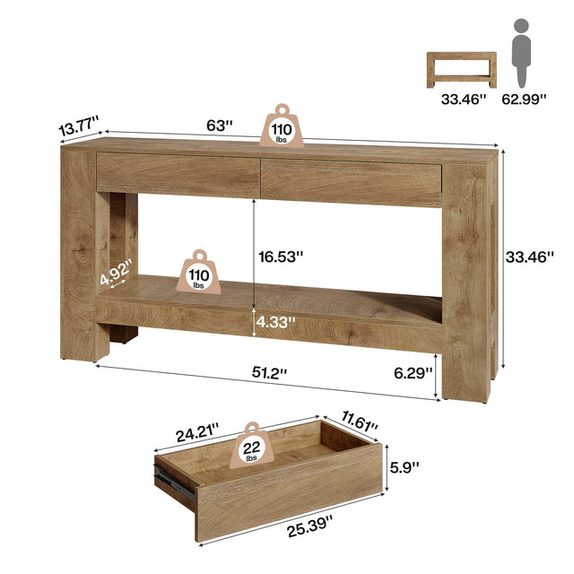 63 inch Farmhouse Console Table 2 drawers lifestyle