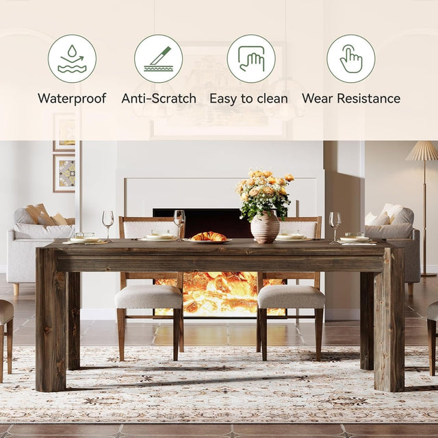 63" Dining Table, Solid Wood Kitchen Table with Heavy Duty Legs for 6 People