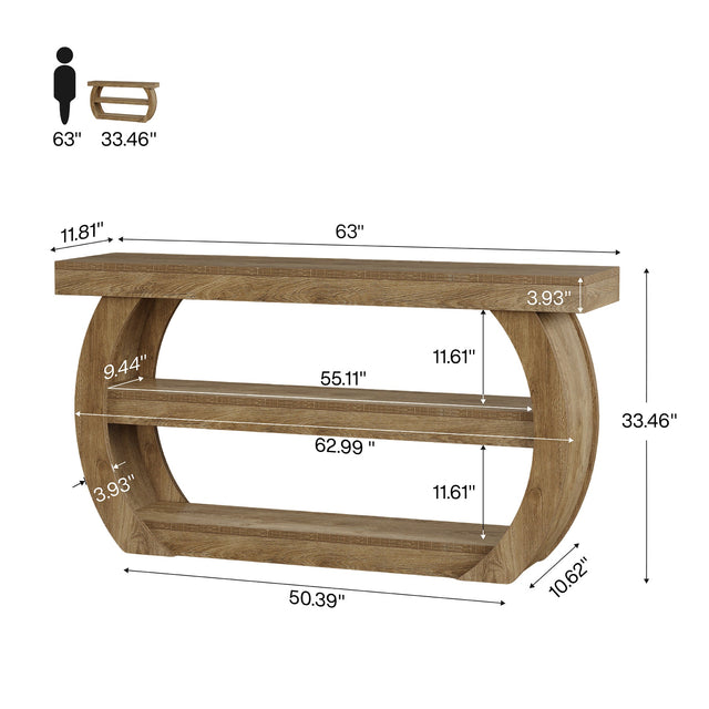 63 inch Farmhouse Console Table 3-tier dimensions