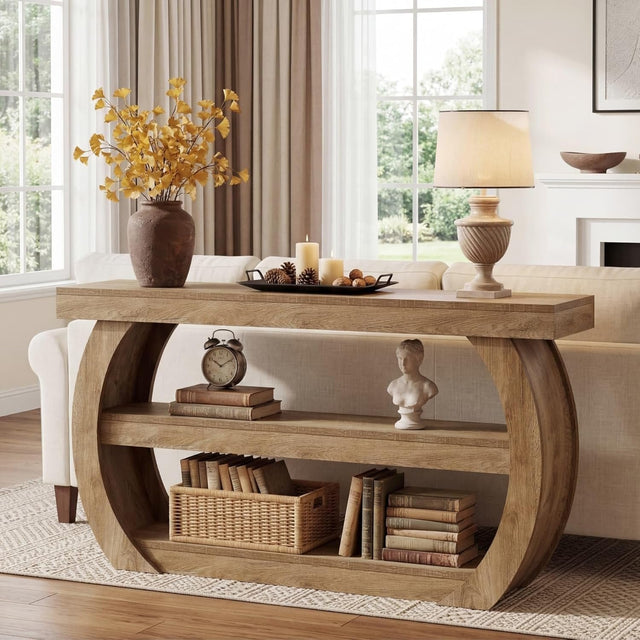 63 inch Farmhouse Console Table 3-tier shelf detail