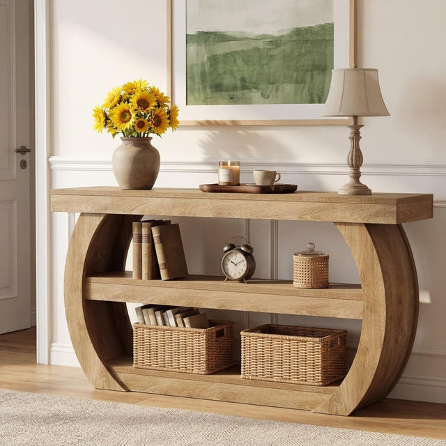 63 inch Farmhouse Console Table 3-tier wooden entryway