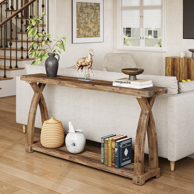 63 inch Solid Wood Console Table wood grain closeup