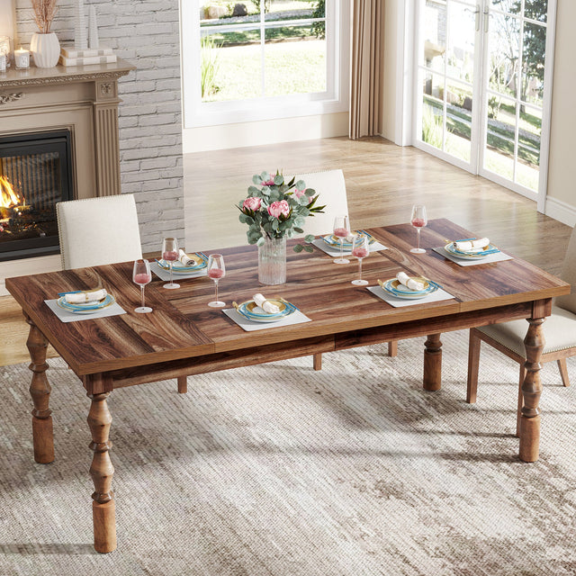 Rectangle Dining Table, 62” Kitchen Table with Carved Turned Legs for 4-6 People