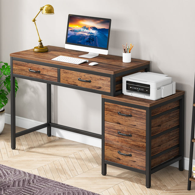 Computer desk with drawers side profile view