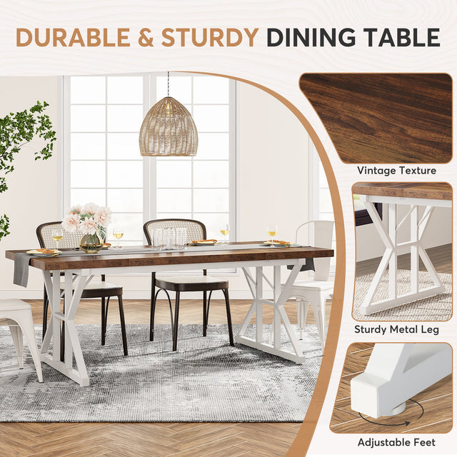 Rectangular Dining Table, Farmhouse 70.8" Kitchen Table for 6 People