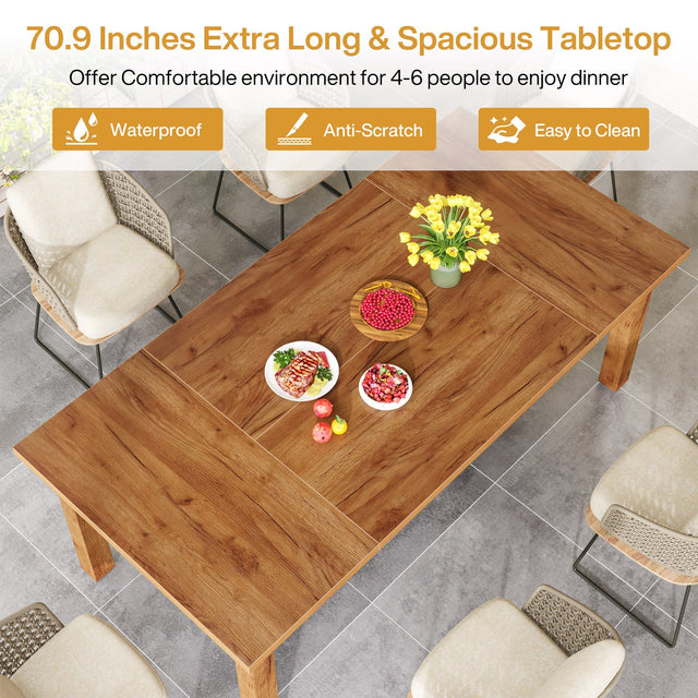 70.9" Wood Dining Table for 6-8 People, Farmhouse Breakfast Table
