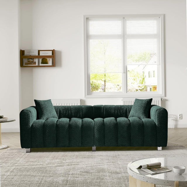 oJackArt Modern Green Sofa Couch Cloud boucle 87 inch emerald green stylish elegant for living room