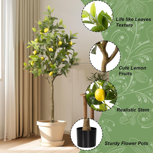 artificial lemon tree, fake lemon tree indoor, tall faux citrus plant, 6ft artificial lemon tree with planter, lifelike lemon decor, faux potted lemon tree, artificial fruit tree for home, kitchen fake plants, office citrus decor, no maintenance lemon tree, Mediterranean home decor, farmhouse faux greenery