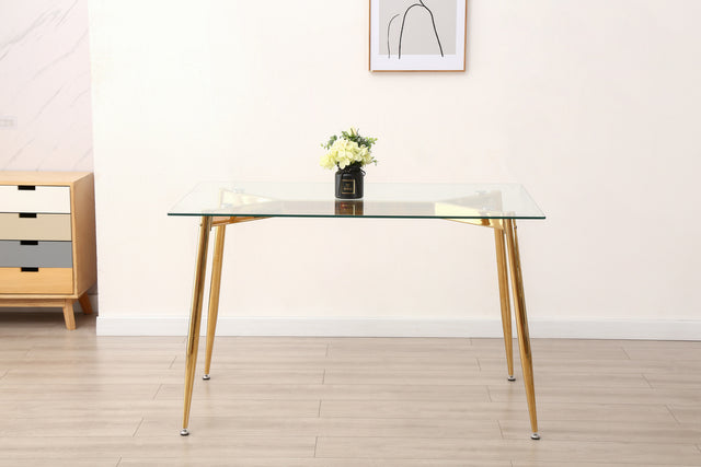 Pozbee Rectangle Glass Dining Table with Gold Legs