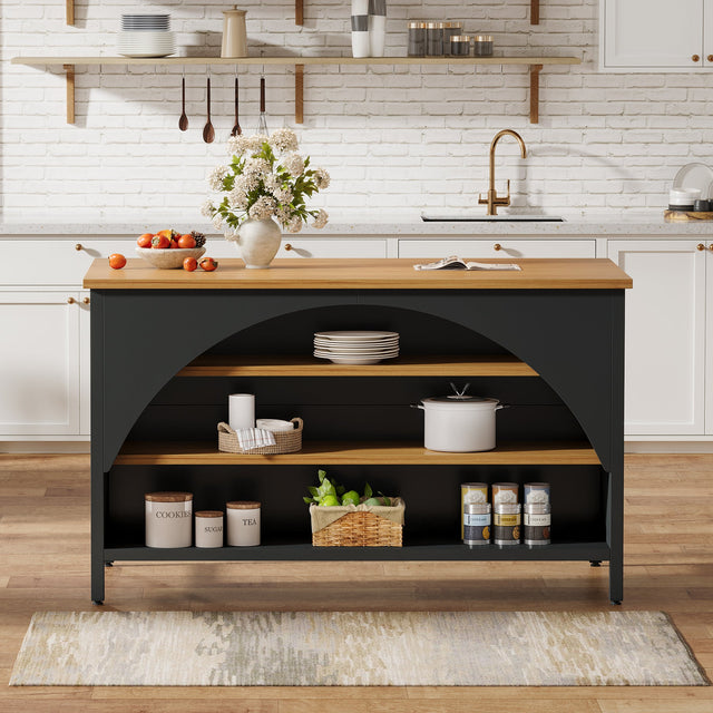 Kitchen Island with 3 Storage Shelves worktop