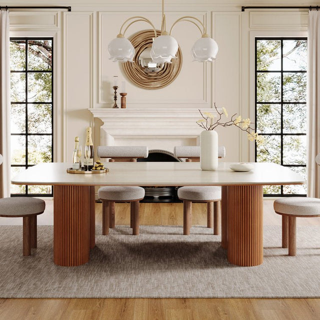 78.74" Beige Travertine Dining Table