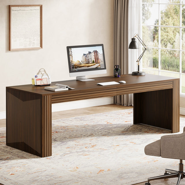 79 inch Two Person Desk Walnut Brown