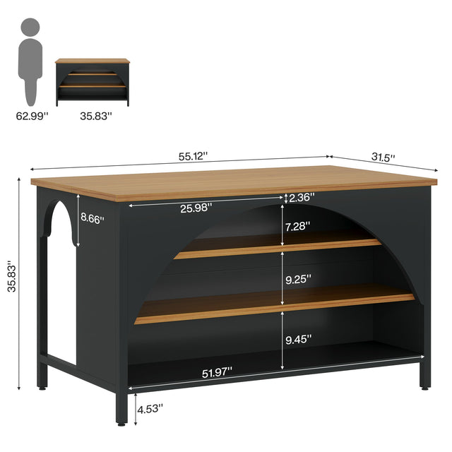Kitchen Island with 3 Storage Shelves lifestyle