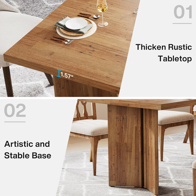 63" Rectangular Dining Table, Farmhouse Kitchen Dinner Table for 4-6 People