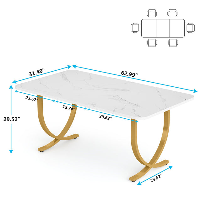 63" Dining Table, Modern Kitchen Table with Faux Marble Table Top