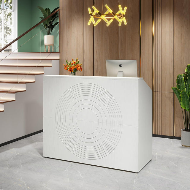 46.46 inch Modern Reception Desk White front counter circular texture