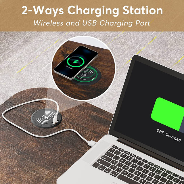 Adjustable standing desk with charging couch side