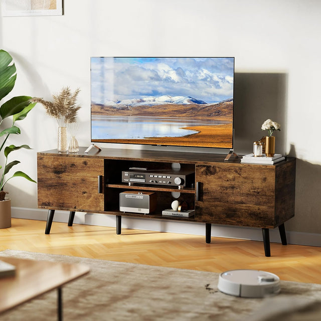 Pozbee TV Console Table entertainment media unit 55 65 inch tv rustic brown wood midcentury modern stand oJackArt furniture store 