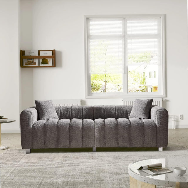 oJackArt Modern Grey Sofa Couch Cloud boucle 87 inch gray stylish elegant for living room